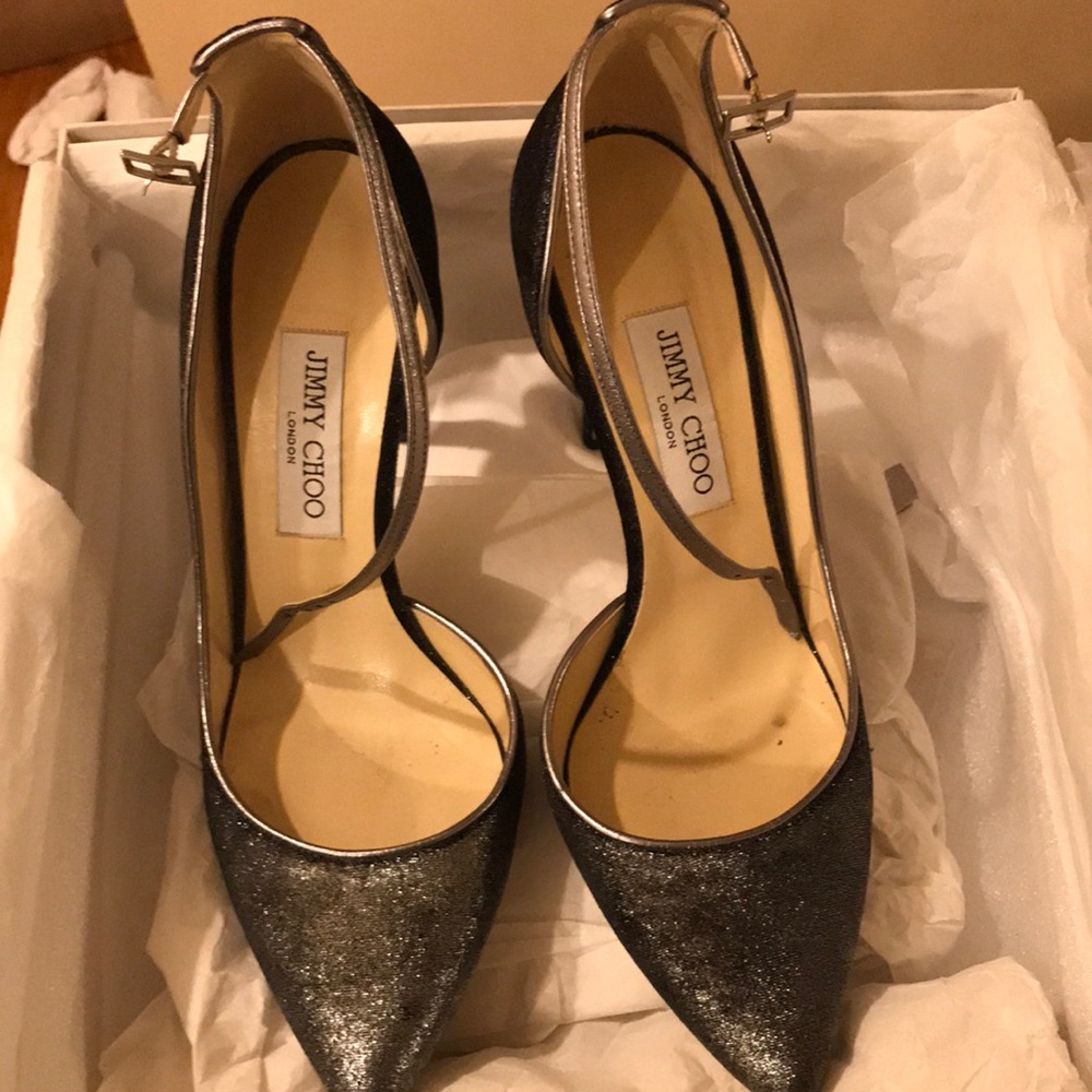 Jimmy Choo D’Orsay Metallic Velvet Heel 39.5, USED, in good condition